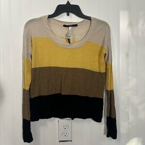 Kensie Top Long Sleeve Yellow Khaki Black Stripes XS X Small XSmall